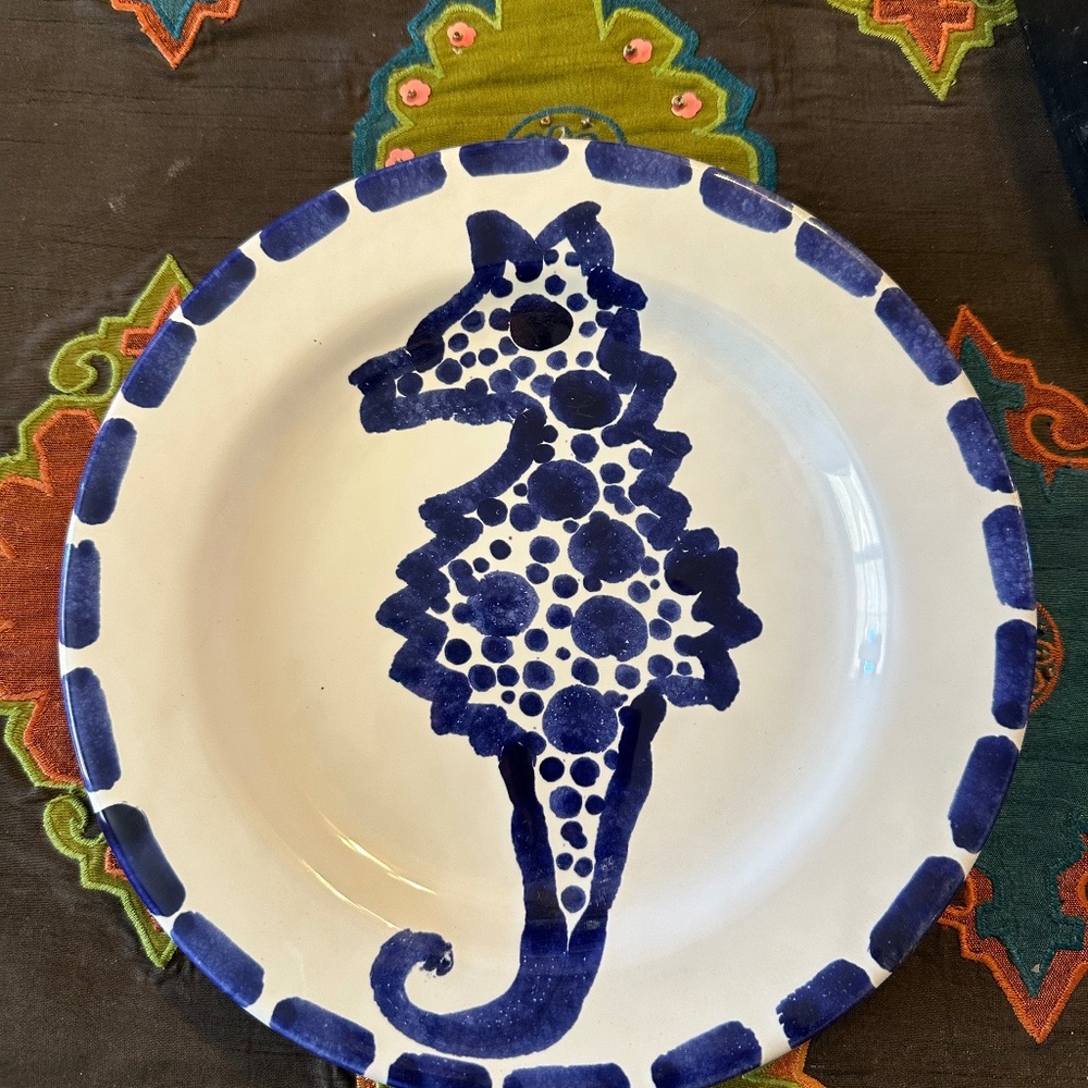 Vietri Hand Painted Seahorse Salad Plate